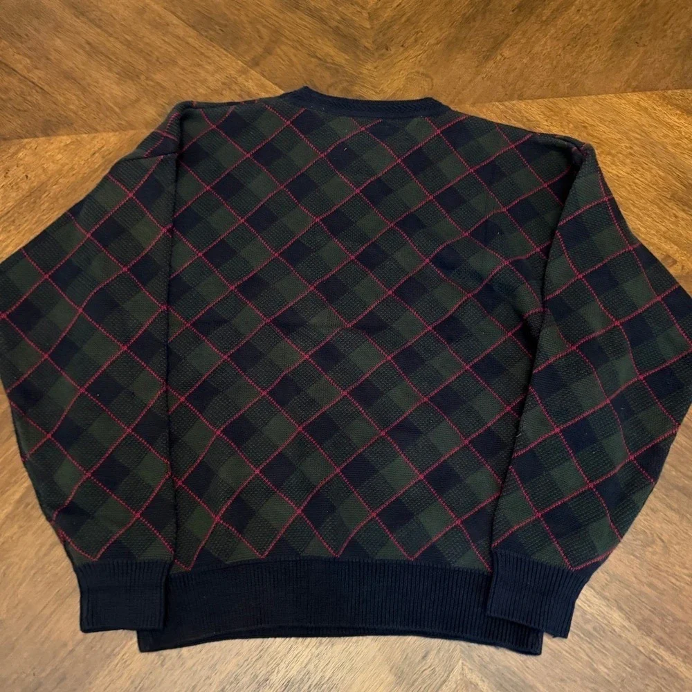 Woods & Gray Mens Large Argyle Plaid Cotton Knit Sweater Navy Green Red Pullover